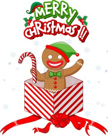 Illustration for Gingerbread in the gift box with Merry Christmas icon illustration - Royalty Free Image
