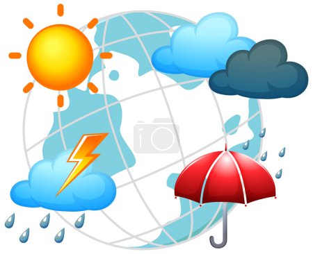 Téléchargez les illustrations : Sunny rainy cloudy weather icons illustration - en licence libre de droit