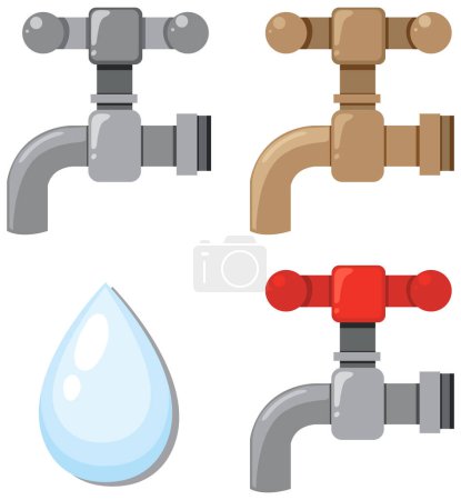 Illustration for Set of different watertaps illustration - Royalty Free Image