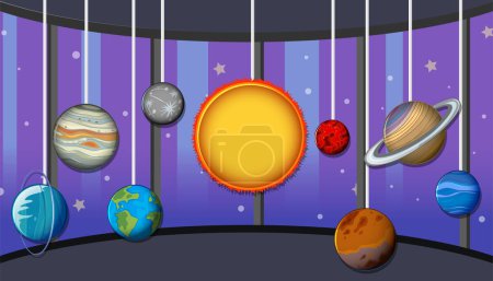 Illustration for A room decorated with solar system planets template illustration - Royalty Free Image