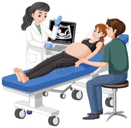 Ilustración de Doctor doing ultrasound scan for pregnant woman illustration - Imagen libre de derechos