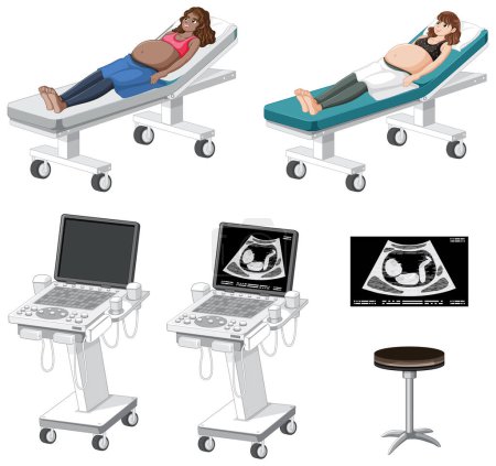 Téléchargez les illustrations : Set of medical instruments for pregnancy ultrasound illustration - en licence libre de droit