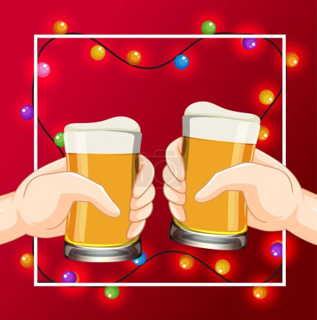 Téléchargez les illustrations : Cheers beer on red background illustration - en licence libre de droit