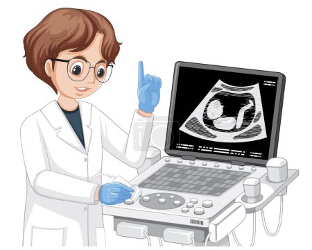 Téléchargez les illustrations : Doctor using ultrasound scanning machine illustration - en licence libre de droit