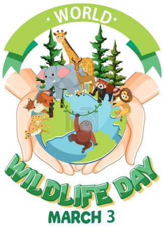 Ilustración de Mundo fauna día bandera ilustración - Imagen libre de derechos