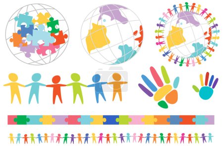 Illustration for Globe human jigsaw puzzle icons set illustration - Royalty Free Image