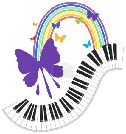 Téléchargez les illustrations : Piano keyboard with butterfly rainbow illustration - en licence libre de droit