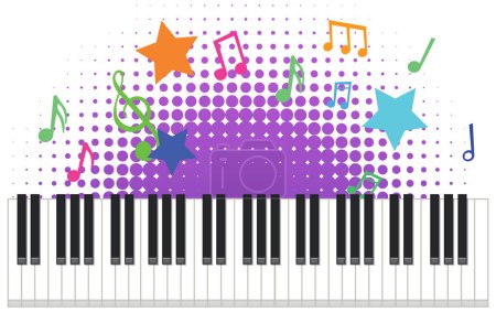 Ilustración de Piano keyboard with musical symbols illustration - Imagen libre de derechos