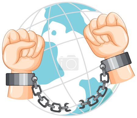 Illustration for Two fist hand on chained globe illustration - Royalty Free Image
