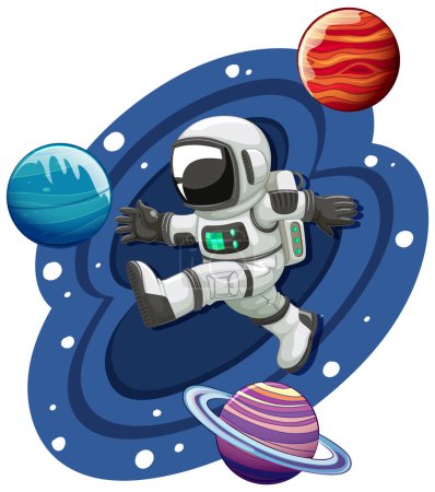 Téléchargez les illustrations : Astronaut in the space in cartoon style illustration - en licence libre de droit