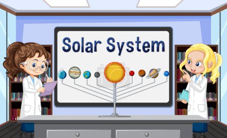 Téléchargez les illustrations : Solar system classroom template illustration - en licence libre de droit