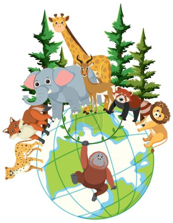 Illustration for Animals standing on earth planet illustration - Royalty Free Image