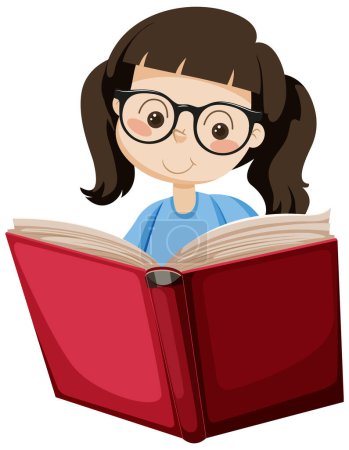 Illustration for A girl reading book cartoon character illustration - Royalty Free Image