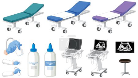 Illustration for Set of medical instruments for pregnancy ultrasound illustration - Royalty Free Image