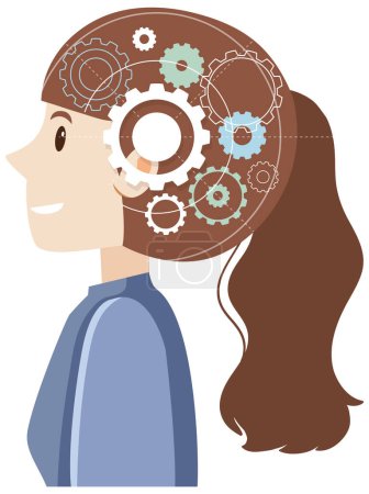 Illustration for A woman with gears inside head illustration - Royalty Free Image
