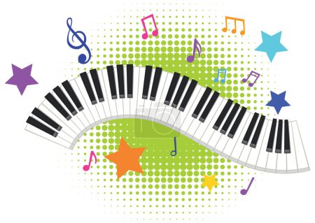 Téléchargez les illustrations : Piano keyboard with musical symbols illustration - en licence libre de droit
