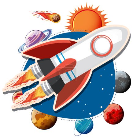Photo for Rocketship with planets cartoon illustration - Royalty Free Image
