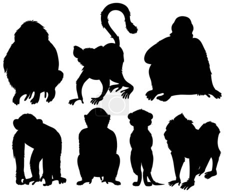 Téléchargez les illustrations : Set of silhouette ape animals illustration - en licence libre de droit