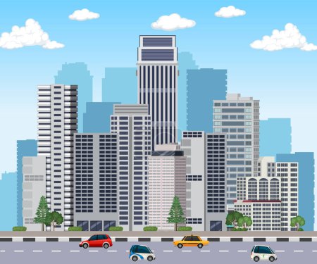 Ilustración de Urban landscape with high skyscrapers background illustration - Imagen libre de derechos