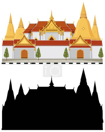 Téléchargez les illustrations : Thailand tourist attraction landmark with silhouette illustration - en licence libre de droit