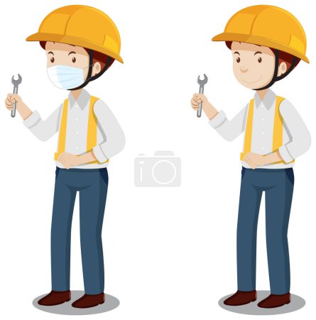 Téléchargez les illustrations : Engineer man wearing hard hat illustration - en licence libre de droit