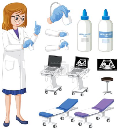 Illustration for Set of medical instruments for pregnancy ultrasound illustration - Royalty Free Image