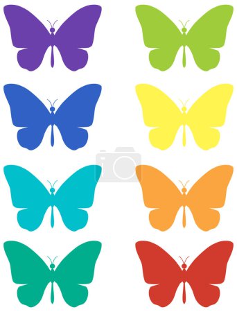Téléchargez les illustrations : Butterflies in different colorful silhouette illustration - en licence libre de droit