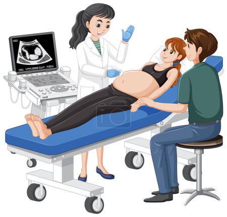 Illustration for Doctor doing ultrasound scan for pregnant woman illustration - Royalty Free Image