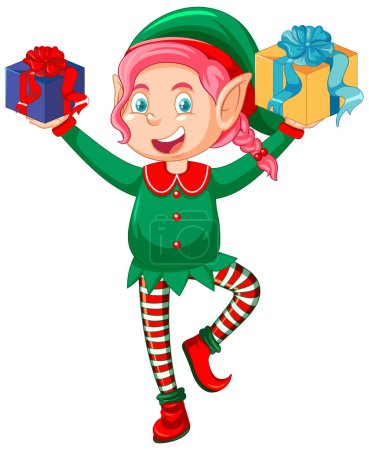 Téléchargez les illustrations : Enfant mignon portant l'illustration de dessin animé costume d'elfe - en licence libre de droit