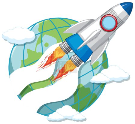 Téléchargez les illustrations : Rocketship in the space cartoon style illustration - en licence libre de droit