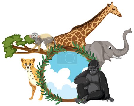 Téléchargez les illustrations : Animals standing on earth planet illustration - en licence libre de droit