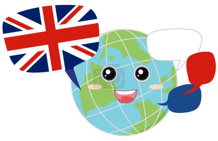 Ilustración de Cartoon earth globe with United Kingdom flag illustration - Imagen libre de derechos