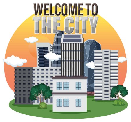 Téléchargez les illustrations : Welcome to the city text for banner and poster design illustration - en licence libre de droit