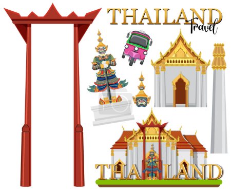 Téléchargez les illustrations : Set of elements about thailand tourist attraction illustration - en licence libre de droit