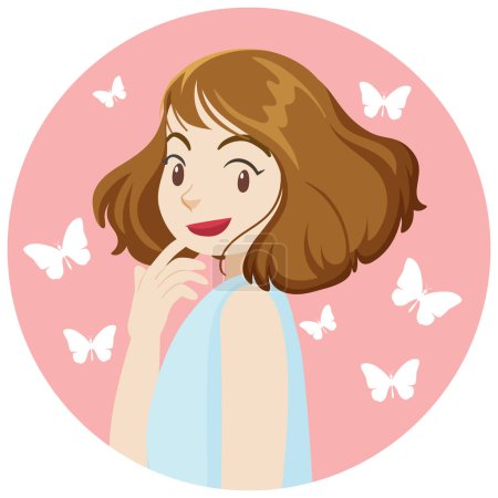 Illustration for Round pink icon with beautiful girl illustration - Royalty Free Image