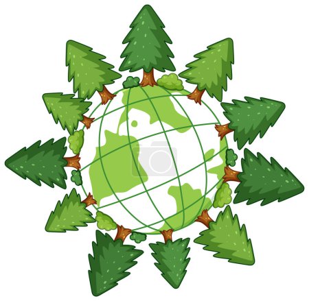 Téléchargez les illustrations : Tree forest on globe vector illustration - en licence libre de droit