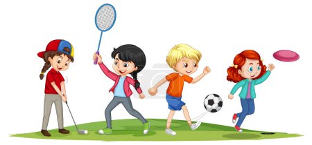 Illustration for Happy children playing different sports illustration - Royalty Free Image