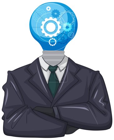 Téléchargez les illustrations : Business man with lightbulb head illustration - en licence libre de droit