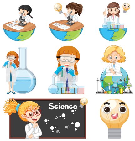 Illustration for Set of scientist kids characters illustration - Royalty Free Image