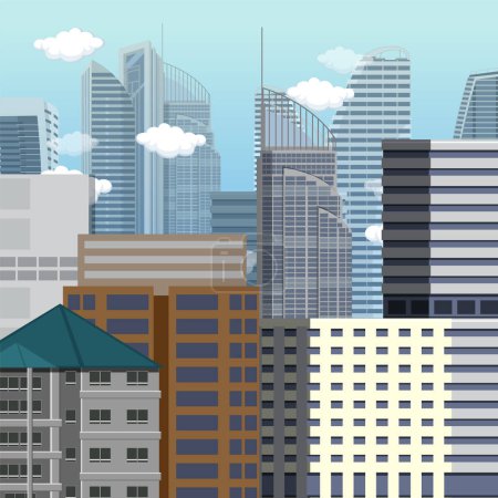 Ilustración de Urban landscape with high skyscrapers background illustration - Imagen libre de derechos
