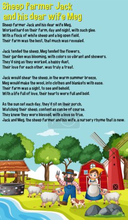 Illustration for Sheep farmer Jack and his dear wife Meg story song for kids illustration - Royalty Free Image