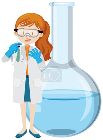 Ilustración de Científica mujer haciendo la ilustración experimento químico - Imagen libre de derechos