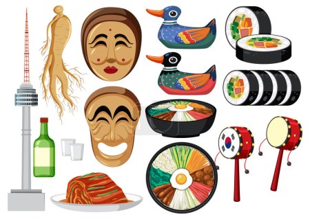 Ilustración de Conjunto de elementos y objetos coreanos ilustración - Imagen libre de derechos