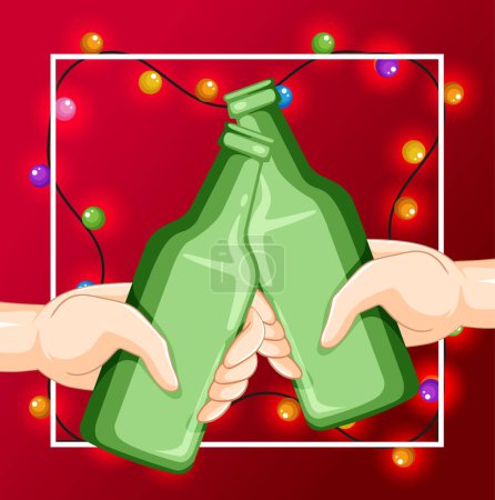 Téléchargez les illustrations : Alcohol bottles on decorative lighting red background illustration - en licence libre de droit
