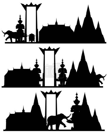 Ilustración de Thailand tourist attraction landmark with silhouette illustration - Imagen libre de derechos