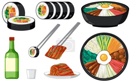 Téléchargez les illustrations : Illustration vectorielle alimentaire traditionnelle coréenne - en licence libre de droit