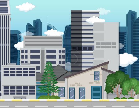 Illustration for Urban landscape with high skyscrapers background illustration - Royalty Free Image