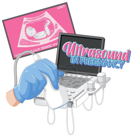 Ilustración de Ultrasonido en el texto del embarazo para ilustración de diseño de pancartas o carteles - Imagen libre de derechos