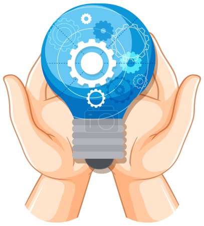 Illustration for Gears inside light bulb icon design illustration - Royalty Free Image