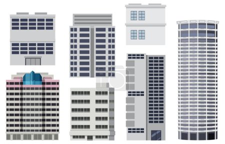 Téléchargez les illustrations : Different buildings set on white background illustration - en licence libre de droit